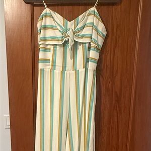 Like New - Amanda Uprichard Striped Jumpsuit in Cream and Blue